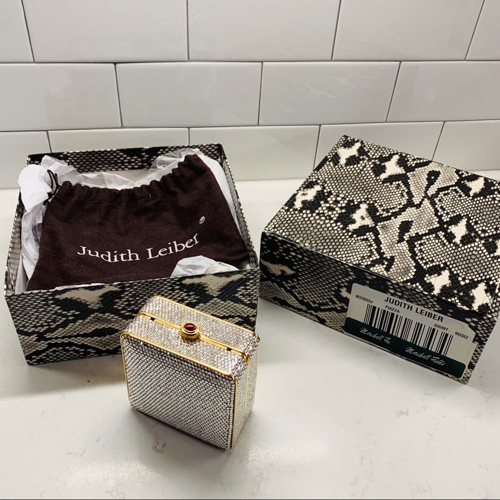 Judith Leiber Crystal Square Clutch with Chain